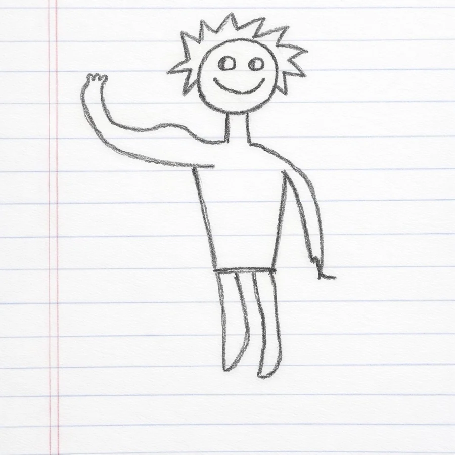 The original doodle: a waving boy