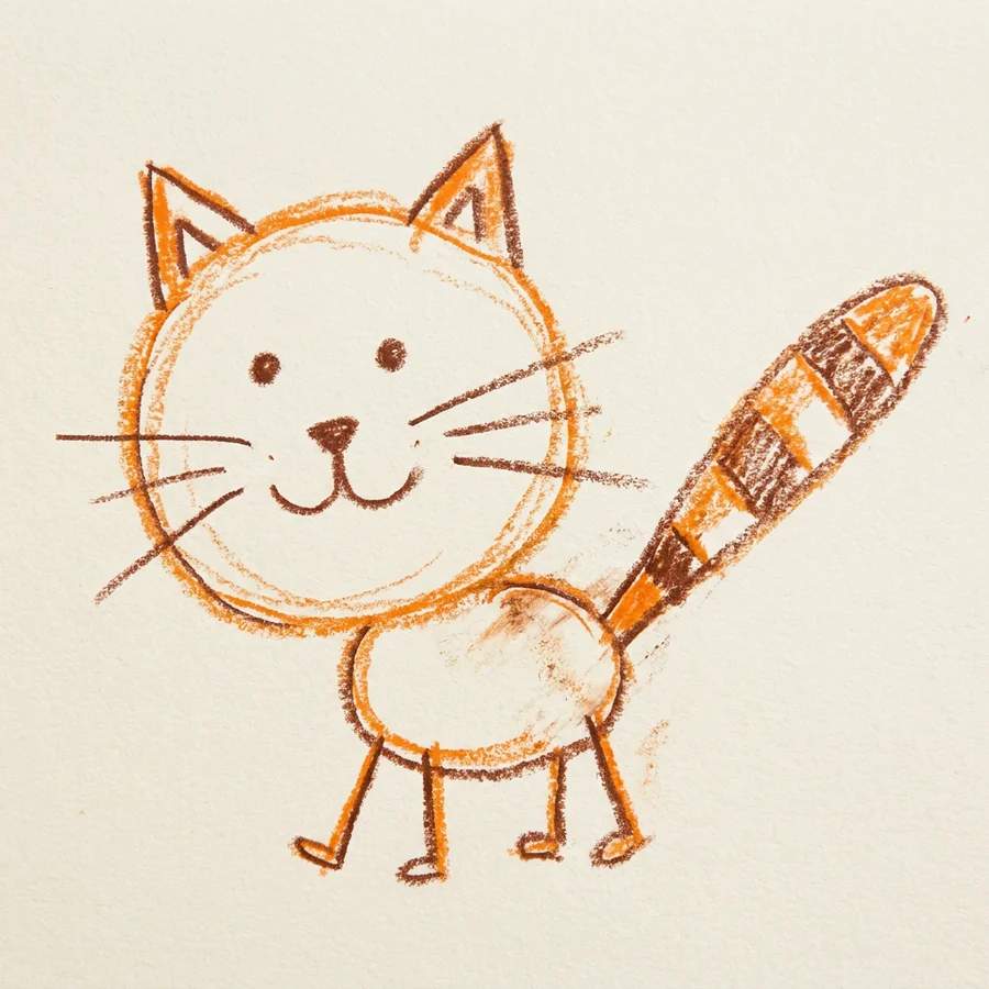 A crayon doodle of a striped cat