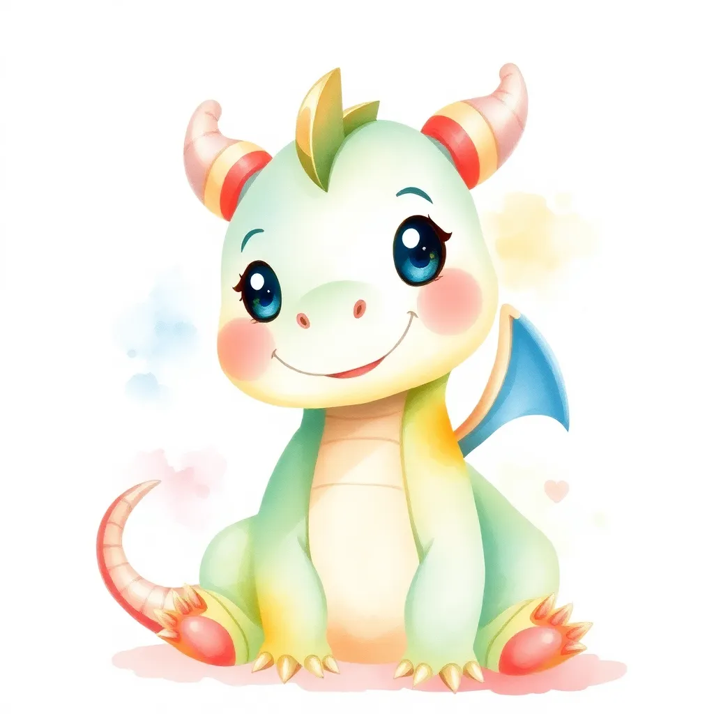 The same dragon as a soft watercolor painting